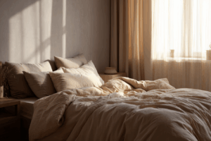 민감 피부를 위한 항균 바이오 이불과 깨끗한 침실 모습