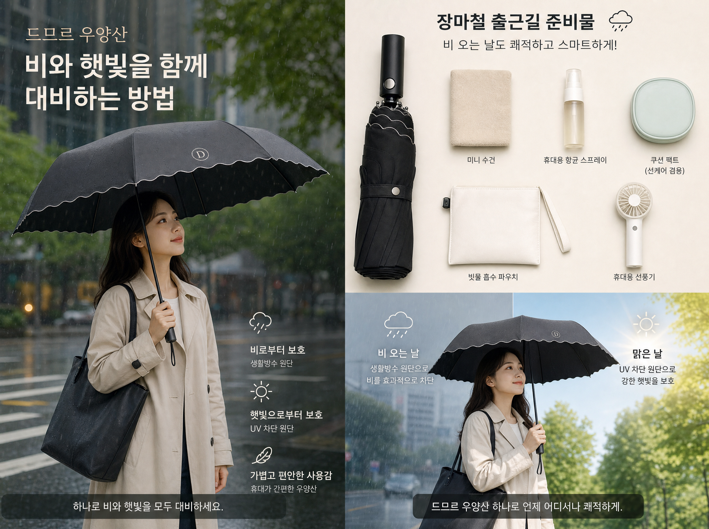 장마철 출근길 준비물, 비와 햇빛 함께 대비